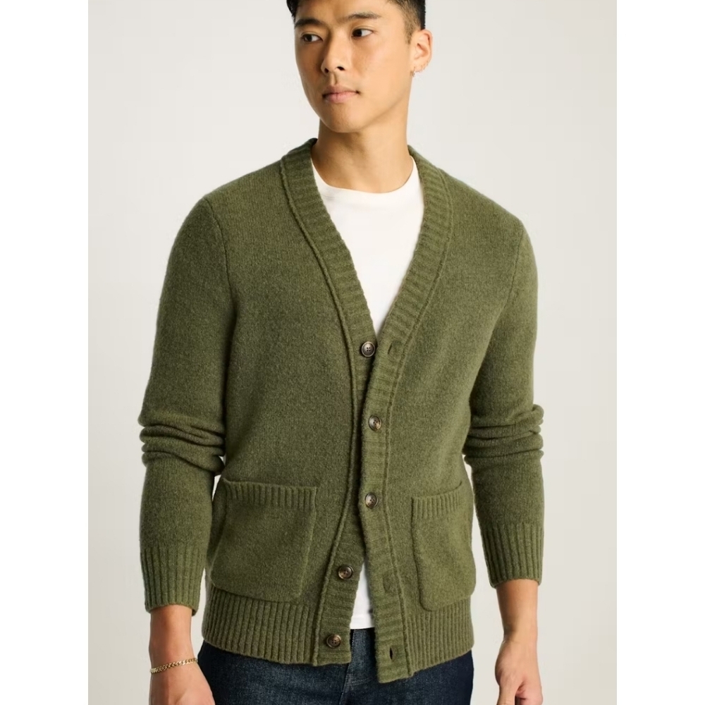Bonobos Men's Bouclé Cardigan Olive Green Wool Large Preppy Academia